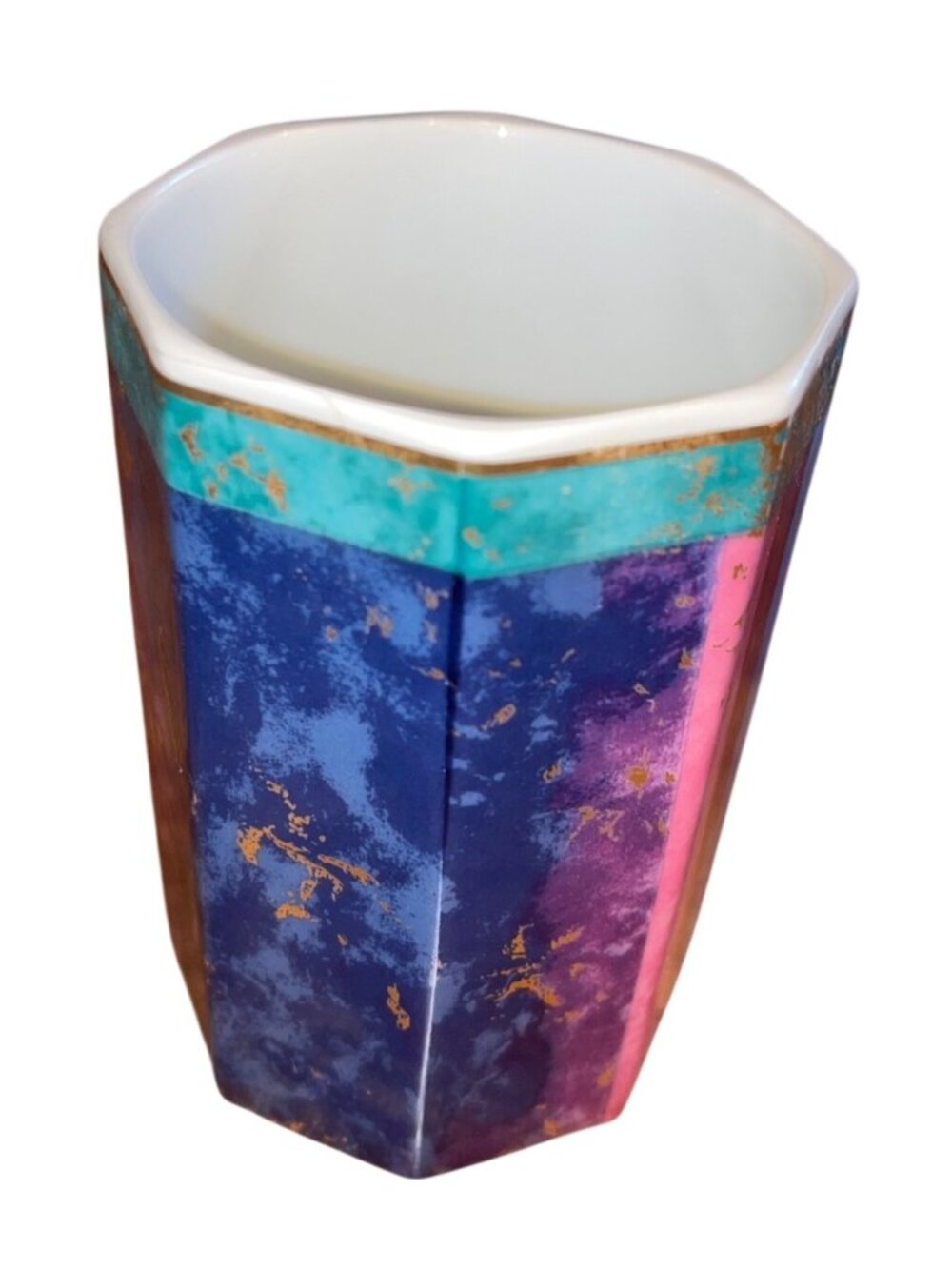 '80s Jeweled Marble Geometric Bathroom Accessory Set - Wastebasket Tissue Box Co - Picture 4 of 6